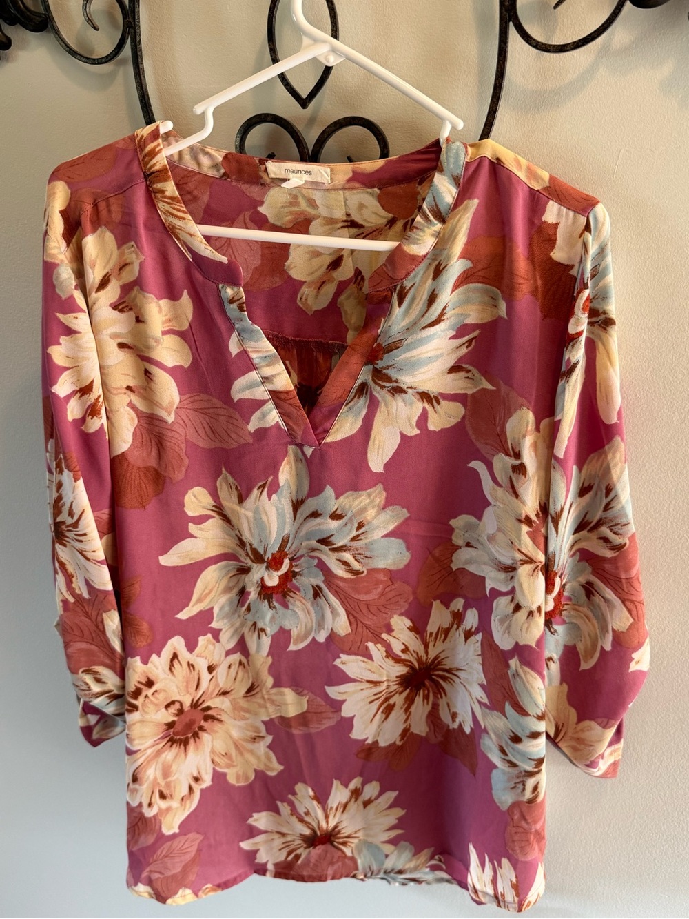 Maurices Mauve Floral Split-Neck Tunic